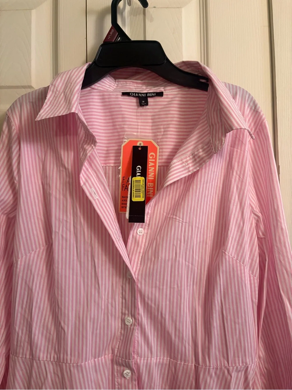 Gianni Bini Pink and White Striped Button Shirt Dress - Picture 3 of 5